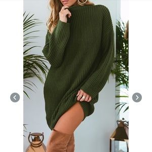 Oversized Olive Green Sweater Mini Dress